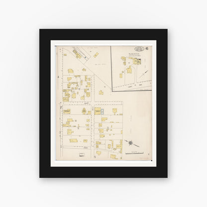 Old map wall art mockup — black gallery frame with white mat — Sanborn Fire Insurance Map from Wailuku, Maui County, Hawaii (1914), Sheet #0006