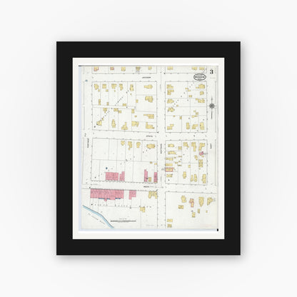 Old map wall art mockup — black gallery frame with white mat — Sanborn Fire Insurance Map from Mendon, Saint Joseph County, Michigan (1918), Sheet #0003