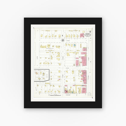 Old map wall art mockup — black gallery frame with white mat — Sanborn Fire Insurance Map from Cresco, Howard County, Iowa (1902), Sheet #0003