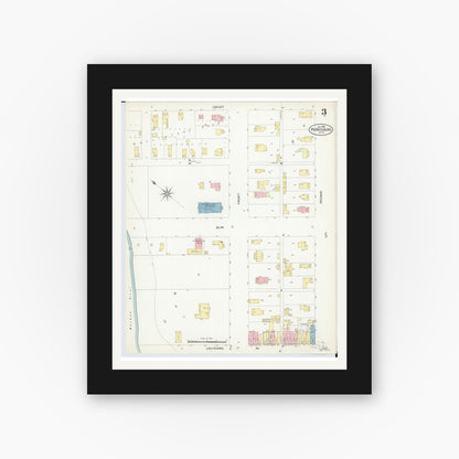 Old map wall art mockup — black gallery frame with white mat — Sanborn Fire Insurance Map from Perrysburg, Wood County, Ohio (1908), Sheet #0003