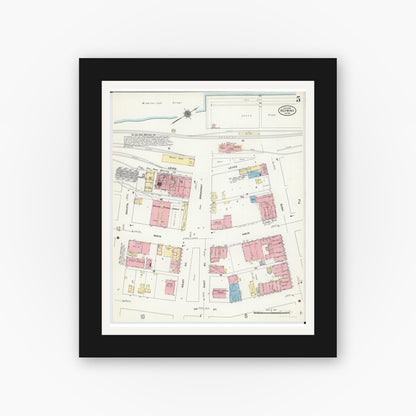 Old map wall art mockup — black gallery frame with white mat — Sanborn Fire Insurance Map from Red Wing, Goodhue County, Minnesota (1910), Sheet #0005