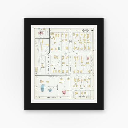 Old map wall art mockup — black gallery frame with white mat — Sanborn Fire Insurance Map from Faribault, Rice County, Minnesota (1899), Sheet #0009