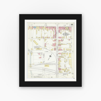 Old map wall art mockup — black gallery frame with white mat — Sanborn Fire Insurance Map from Shippensburg, Cumberland And Franklin Counties, Pennsylvania (1910), Sheet #0010
