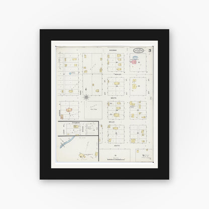 Old map wall art mockup — black gallery frame with white mat — Sanborn Fire Insurance Map from Jackson, Jackson County, Minnesota (1894), Sheet #0003