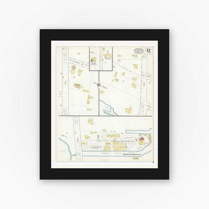 Old map wall art mockup — black gallery frame with white mat — Sanborn Fire Insurance Map from Islip, Suffolk County, New York (1916), Sheet #0011