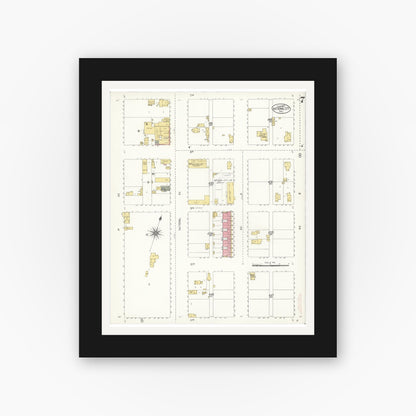 Old map wall art mockup — black gallery frame with white mat — Sanborn Fire Insurance Map from National City, San Diego County, California (1907), Sheet #0007