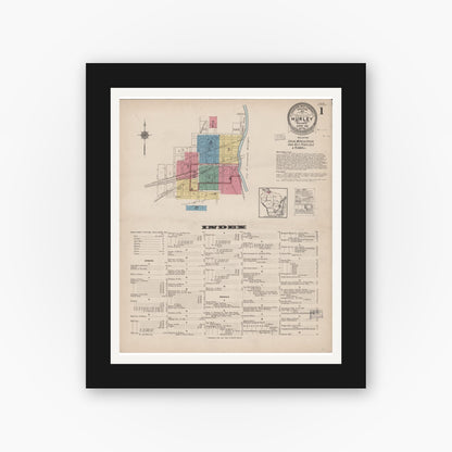 Old map wall art mockup — black gallery frame with white mat — Sanborn Fire Insurance Map from Hurley, Iron County, Wisconsin (1922) - Complete Map Set
