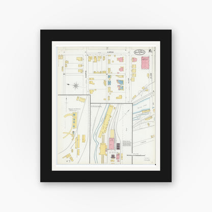 Old map wall art mockup — black gallery frame with white mat — Sanborn Fire Insurance Map from Bellefonte, Centre County, Pennsylvania (1904), Sheet #0006