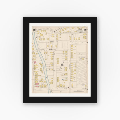 Old map wall art mockup — black gallery frame with white mat — Sanborn Fire Insurance Map from Herkimer, Herkimer County, New York (1923), Sheet #0019