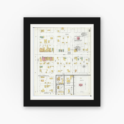 Old map wall art mockup — black gallery frame with white mat — Sanborn Fire Insurance Map from Cass City, Tuscola County, Michigan (1900), Sheet #0002