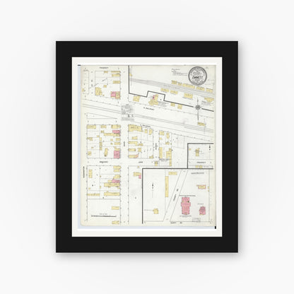 Old map wall art mockup — black gallery frame with white mat — Sanborn Fire Insurance Map from Emmett, Saint Clair County, Michigan (1912), Sheet #0001