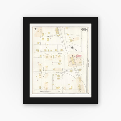 Old map wall art mockup — black gallery frame with white mat — Sanborn Fire Insurance Map from Timpson, Shelby County, Texas (1941), Sheet #0005
