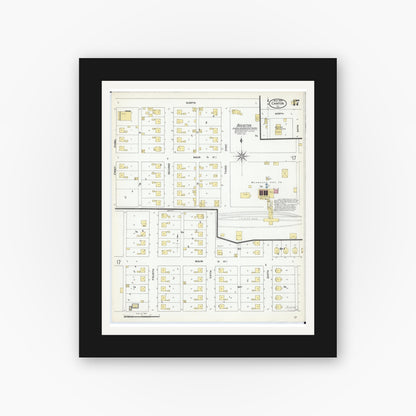 Old map wall art mockup — black gallery frame with white mat — Sanborn Fire Insurance Map from Canton, Fulton County, Illinois (1909), Sheet #0017