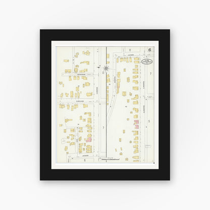 Old map wall art mockup — black gallery frame with white mat — Sanborn Fire Insurance Map from Little Falls, Herkimer County, New York (1906), Sheet #0006