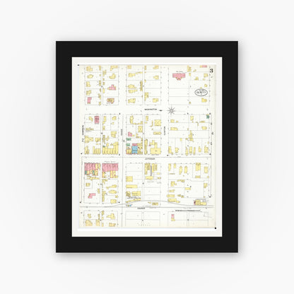 Old map wall art mockup — black gallery frame with white mat — Sanborn Fire Insurance Map from De Witt, Clinton County, Iowa (1899), Sheet #0003