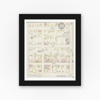 Old map wall art mockup — black gallery frame with white mat — Sanborn Fire Insurance Map from Oak Harbor, Ottawa County, Ohio (1888) - Complete Map Set