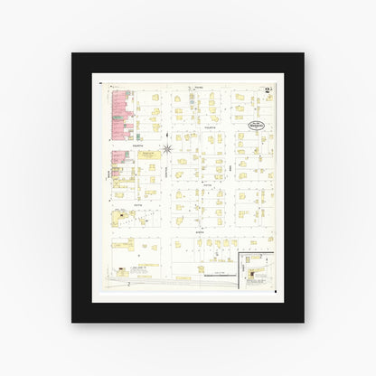 Old map wall art mockup — black gallery frame with white mat — Sanborn Fire Insurance Map from Manning, Carroll County, Iowa (1908), Sheet #0002