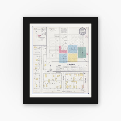 Old map wall art mockup — black gallery frame with white mat — Sanborn Fire Insurance Map from Luverne, Rock County, Minnesota (1894), Sheet #0001
