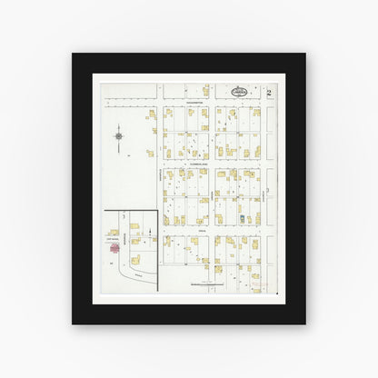 Old map wall art mockup — black gallery frame with white mat — Sanborn Fire Insurance Map from Camden, Carroll County, Indiana (1919), Sheet #0002