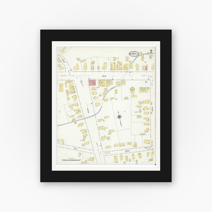 Old map wall art mockup — black gallery frame with white mat — Sanborn Fire Insurance Map from Morrisville, Madison County, New York (1911), Sheet #0002