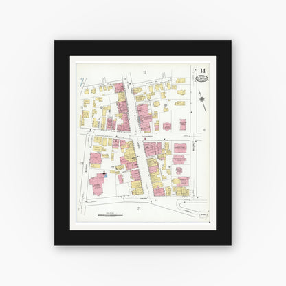 Old map wall art mockup — black gallery frame with white mat — Sanborn Fire Insurance Map from Clinton, Worcester County, Massachusetts (1919), Sheet #0014