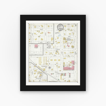 Old map wall art mockup — black gallery frame with white mat — Sanborn Fire Insurance Map from Saybrook, McLean County, Illinois (1899) - Complete Map Set