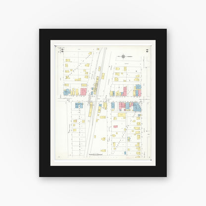 Old map wall art mockup — black gallery frame with white mat — Sanborn Fire Insurance Map from Elkton, Huron County, Michigan (1938), Sheet #0002