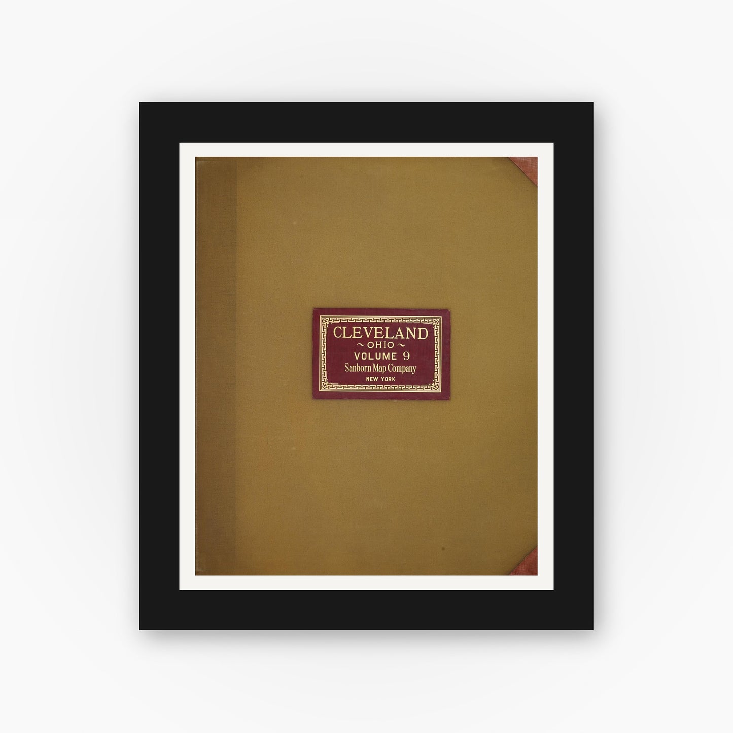Old map wall art mockup — black gallery frame with white mat — Sanborn Fire Insurance Map from Cleveland, Cuyahoga County, Ohio (1949), Sheet #0001