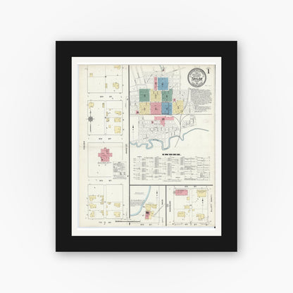 Old map wall art mockup — black gallery frame with white mat — Sanborn Fire Insurance Map from Taylor, Williamson County, Texas (1912) - Complete Map Set