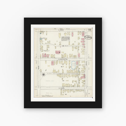 Old map wall art mockup — black gallery frame with white mat — Sanborn Fire Insurance Map from Wilkes Barre, Luzerne County, Pennsylvania (1884), Sheet #0011