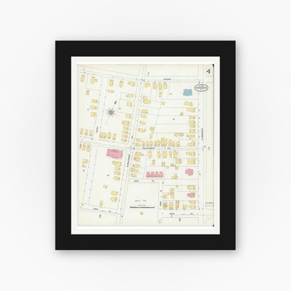 Old map wall art mockup — black gallery frame with white mat — Sanborn Fire Insurance Map from Herkimer, Herkimer County, New York (1906), Sheet #0004