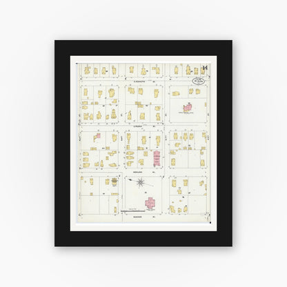 Old map wall art mockup — black gallery frame with white mat — Sanborn Fire Insurance Map from Dixon, Lee County, Illinois (1902), Sheet #0014
