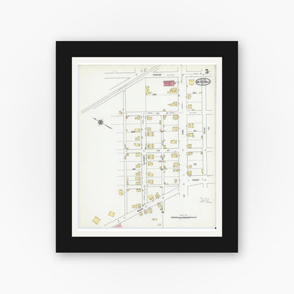 Old map wall art mockup — black gallery frame with white mat — Sanborn Fire Insurance Map from Meyersdale, Somerset County, Pennsylvania (1919), Sheet #0005