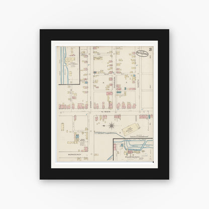 Old map wall art mockup — black gallery frame with white mat — Sanborn Fire Insurance Map from Bethlehem, Northampton And Lehigh Counties, Pennsylvania (1885), Sheet #0003