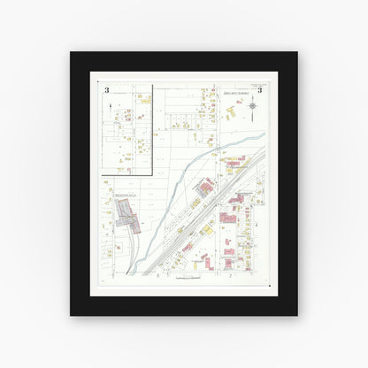 Old map wall art mockup — black gallery frame with white mat — Sanborn Fire Insurance Map from Louisville, Stark County, Ohio (1933), Sheet #0003