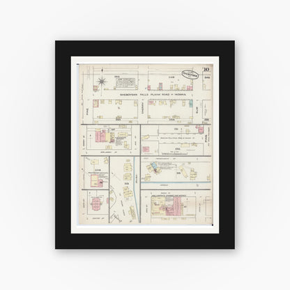 Old map wall art mockup — black gallery frame with white mat — Sanborn Fire Insurance Map from Sheboygan, Sheboygan County, Wisconsin (1884), Sheet #0010