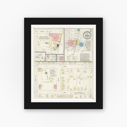 Old map wall art mockup — black gallery frame with white mat — Sanborn Fire Insurance Map from Onarga, Iroquois County, Illinois (1914) - Complete Map Set