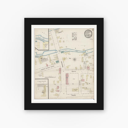 Old map wall art mockup — black gallery frame with white mat — Sanborn Fire Insurance Map from New Hartford, Oneida County, New York (1885) - Complete Map Set