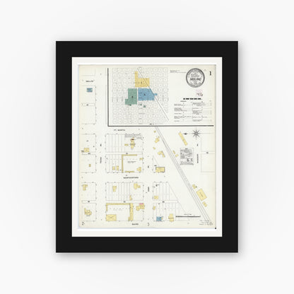Old map wall art mockup — black gallery frame with white mat — Sanborn Fire Insurance Map from Midland, Midland County, Texas (1909) - Complete Map Set