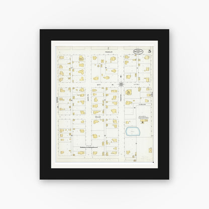 Old map wall art mockup — black gallery frame with white mat — Sanborn Fire Insurance Map from Wolfe City, Hunt County, Texas (1901), Sheet #0005