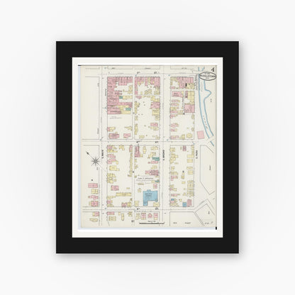 Old map wall art mockup — black gallery frame with white mat — Sanborn Fire Insurance Map from Middletown, Butler County, Ohio (1890), Sheet #0004