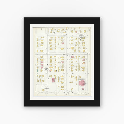 Old map wall art mockup — black gallery frame with white mat — Sanborn Fire Insurance Map from Sterling, Whiteside County, Illinois (1903), Sheet #0008