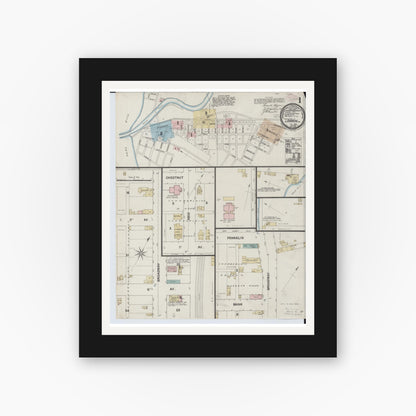 Old map wall art mockup — black gallery frame with white mat — Sanborn Fire Insurance Map from Lorain, Lorain County, Ohio (1888), Sheet #0001