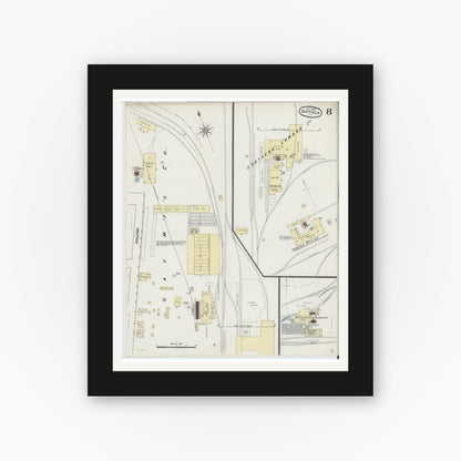 Old map wall art mockup — black gallery frame with white mat — Sanborn Fire Insurance Map from Suffolk, Independent Cities, Virginia (1889), Sheet #0008