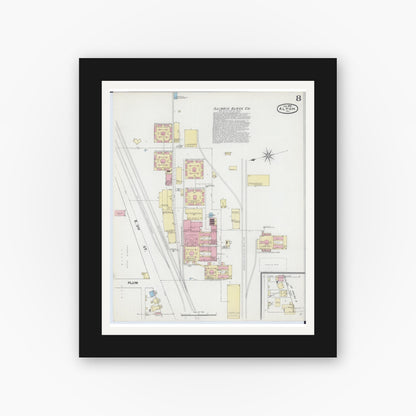 Old map wall art mockup — black gallery frame with white mat — Sanborn Fire Insurance Map from Alton, Madison County, Illinois (1892), Sheet #0008