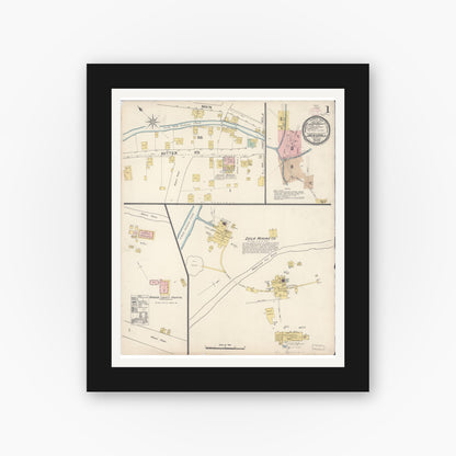 Old map wall art mockup — black gallery frame with white mat — Sanborn Fire Insurance Map from Jackson, Amador County, California (1890) - Complete Map Set