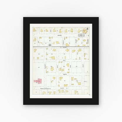 Old map wall art mockup — black gallery frame with white mat — Sanborn Fire Insurance Map from Clarksville, Red River County, Texas (1901), Sheet #0008