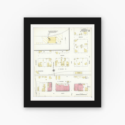 Old map wall art mockup — black gallery frame with white mat — Sanborn Fire Insurance Map from Giddings, Lee County, Texas (1912), Sheet #0002