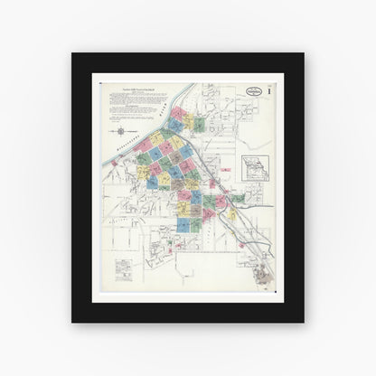 Old map wall art mockup — black gallery frame with white mat — Sanborn Fire Insurance Map from Hannibal, Marion County, Missouri (1913) - Complete Map Set