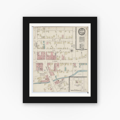 Old map wall art mockup — black gallery frame with white mat — Sanborn Fire Insurance Map from Ashland, Ashland County, Ohio (1884), Sheet #0001
